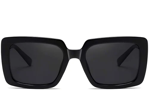 Lunettes de soleil rectangulaires en acétate noir #BS2607-0061