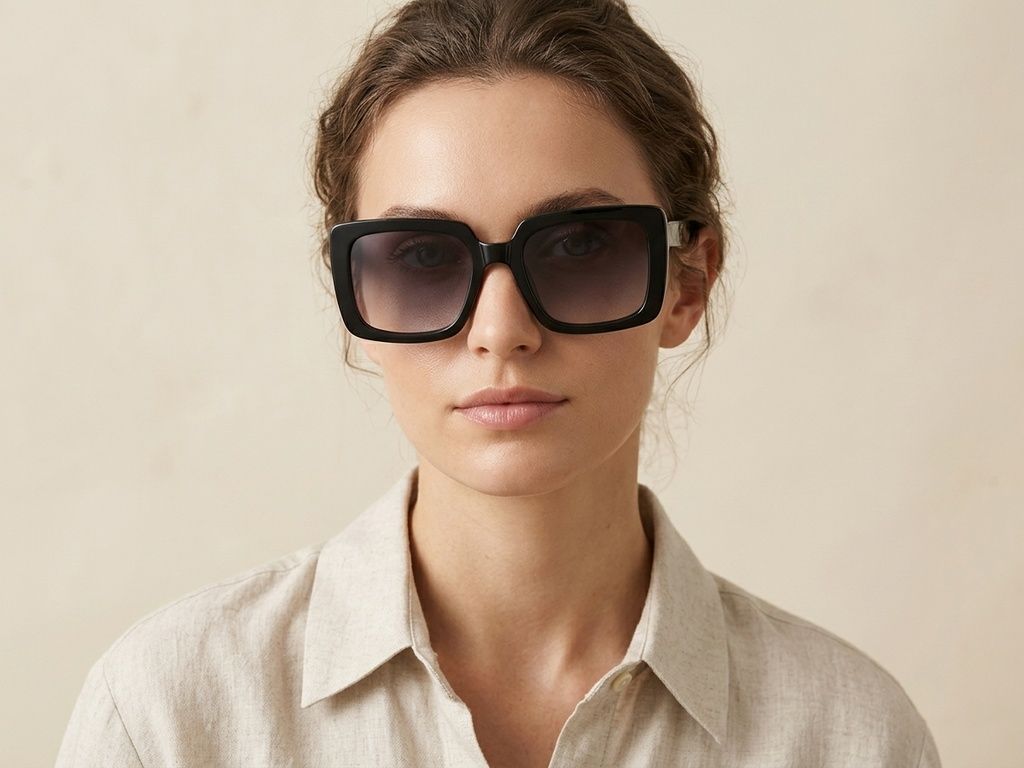 Rectangular Black Acetate Sunglasses #BS2607-0062