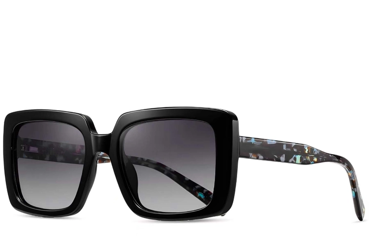 Rectangular Black Acetate Sunglasses #BS2607-0062