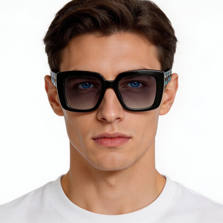 Rectangular Black Acetate Sunglasses #BS2607-0062