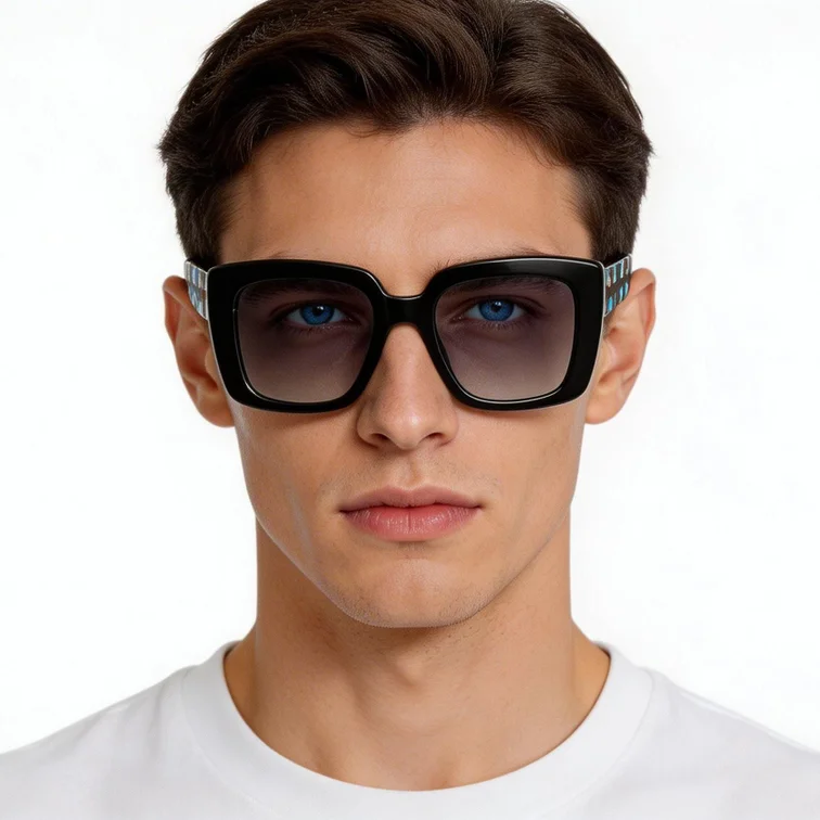 Rectangular Black Acetate Sunglasses #BS2607-0062