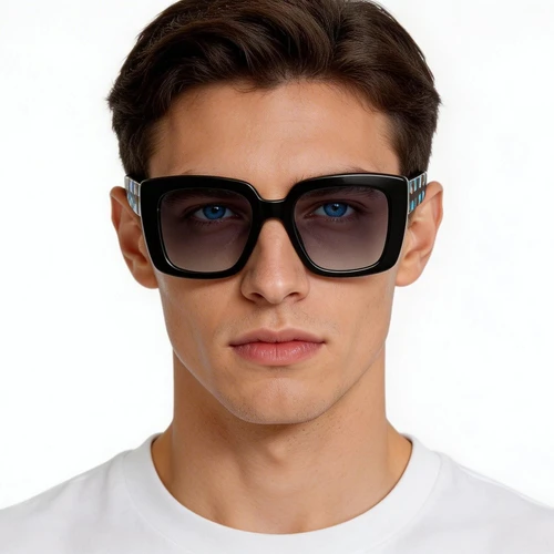 Lunettes de soleil rectangulaires en acétate noir #BS2607-0062