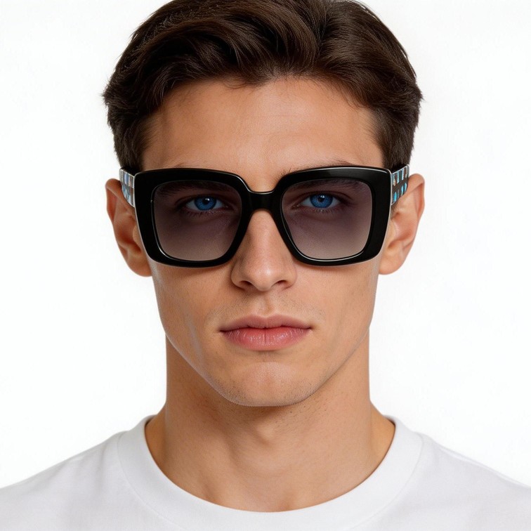 Rectangular Black Acetate Sunglasses #BS2607-0062