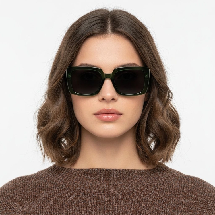 Rectangular Green Acetate Sunglasses #BS2607-0063