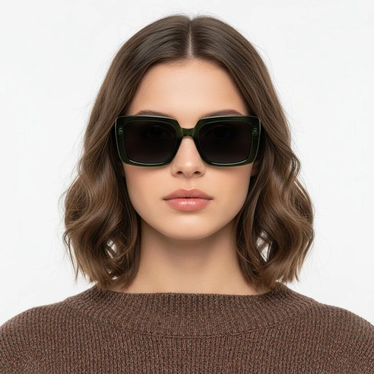 Rectangular Green Acetate Sunglasses #BS2607-0063