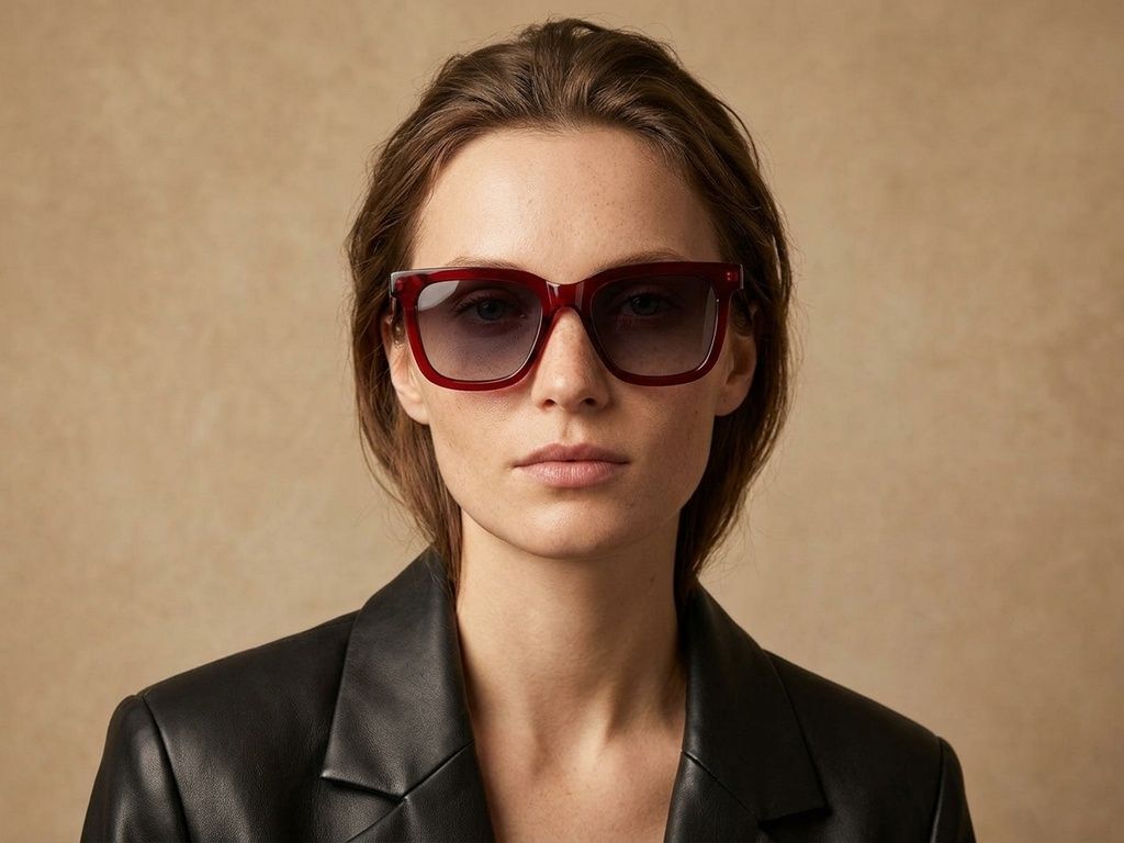 Rectangular Red Acetate Sunglasses #BS2607-0068