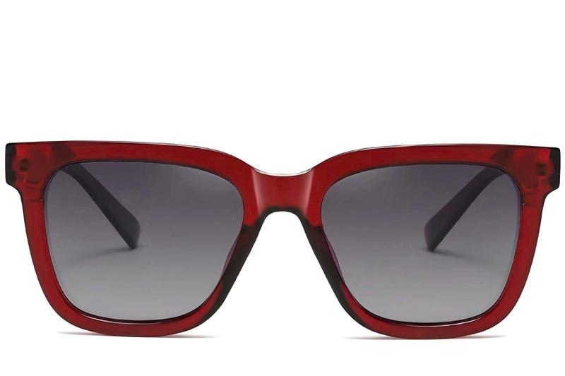 Rectangular Red Acetate Sunglasses #BS2607-0068