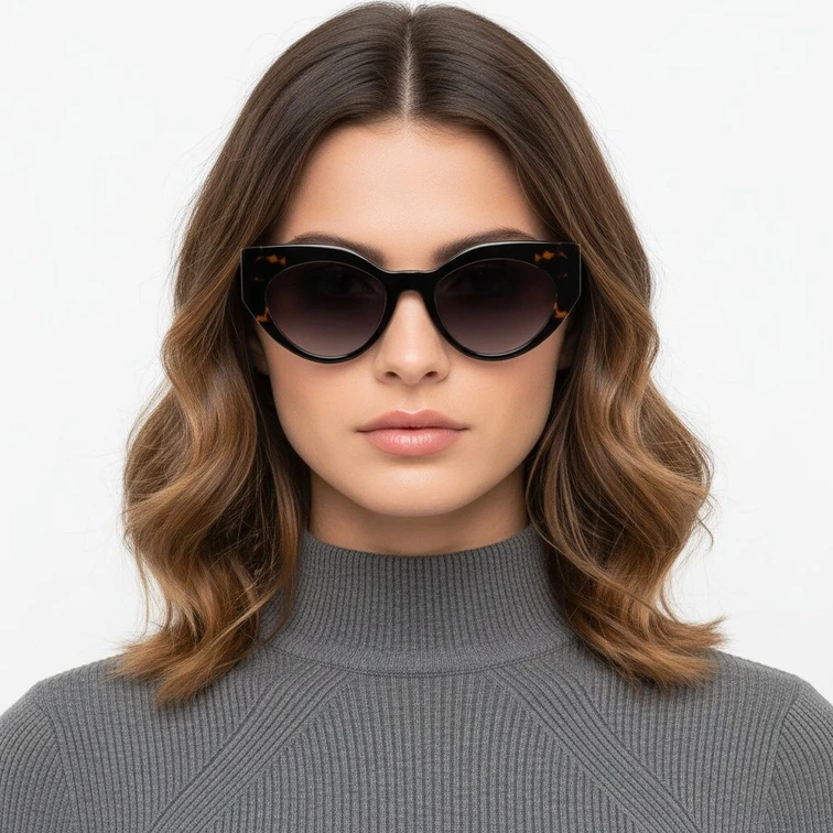 Gafas de sol de acetato negro con forma de mariposa #BS2607-0078