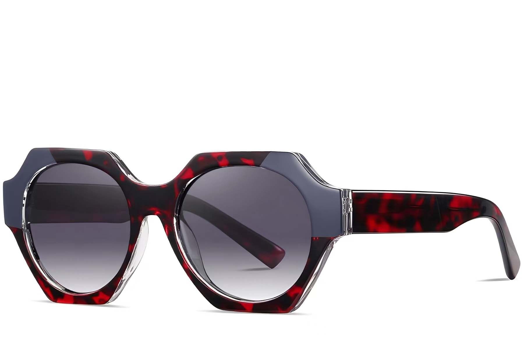 Geometric Red Acetate Sunglasses #BS2607-0081