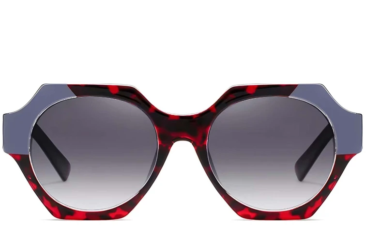 Occhiali da sole geometrici in acetato rosso #BS2607-0081
