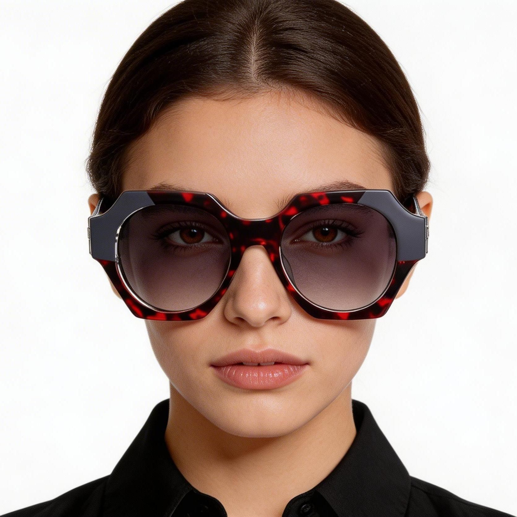 Geometric Red Acetate Sunglasses #BS2607-0081
