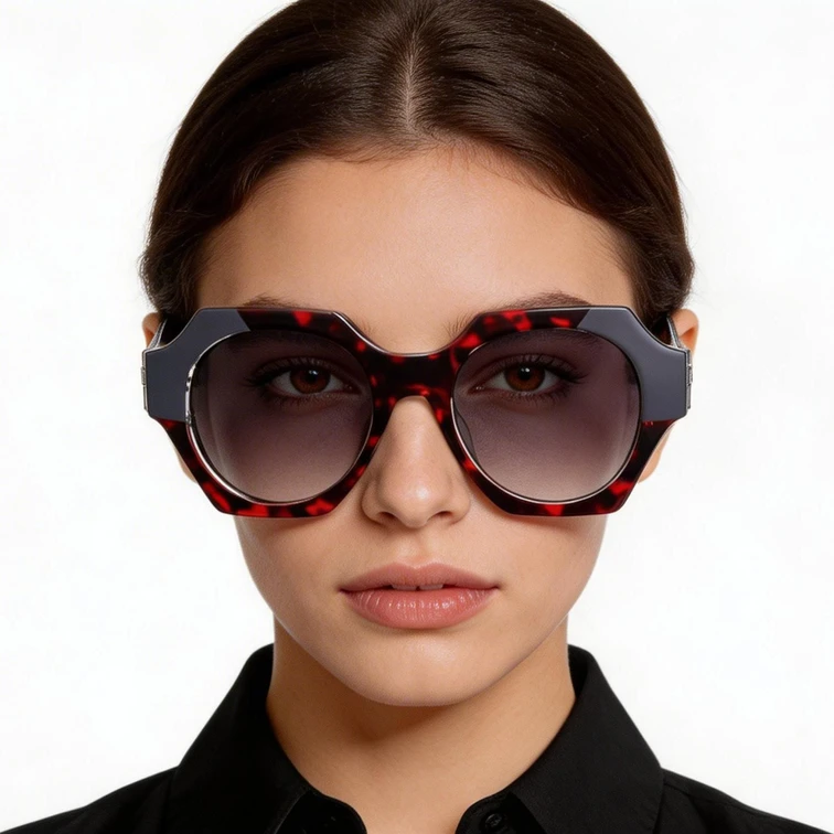Occhiali da sole geometrici in acetato rosso #BS2607-0081