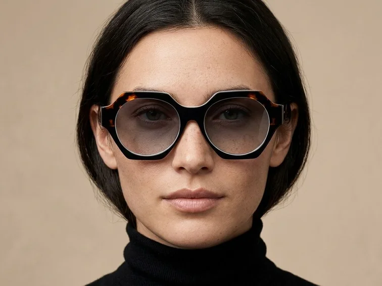 Geometric Black Acetate Sunglasses #BS2607-0082