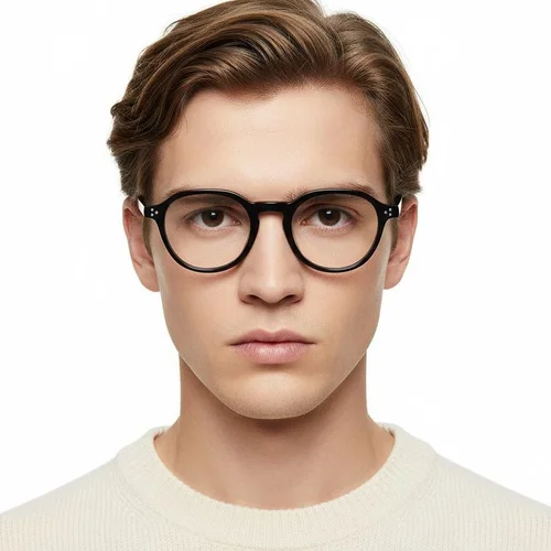 Lunettes ovales en acétate noir #BS2607-0111