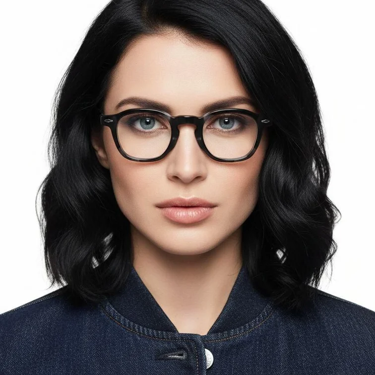 Rechteckige schwarze Acetatbrille #BS2607-0127