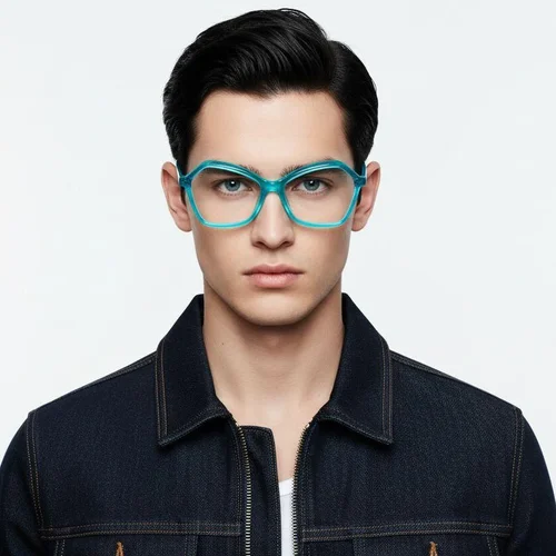 Lunettes géométriques en acétate bleu #BS2607-0148