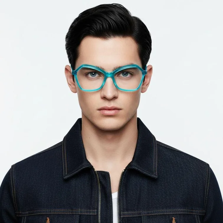 Occhiali in acetato blu con motivo geometrico #BS2607-0148