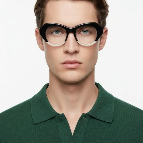 Lunettes ovales en acétate noir #BS2607-0154