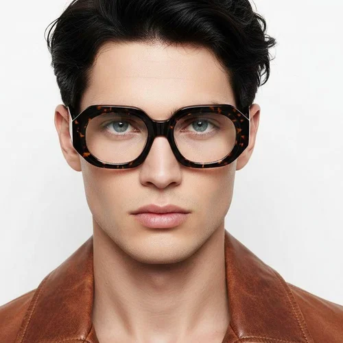 Lunettes en acétate à motif écaille de tortue géométrique #BS2607-0184