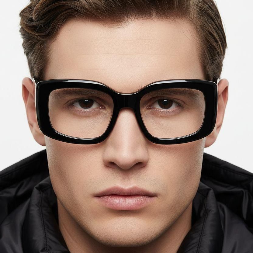 Rechteckige schwarze Acetatbrille #BS2607-0188