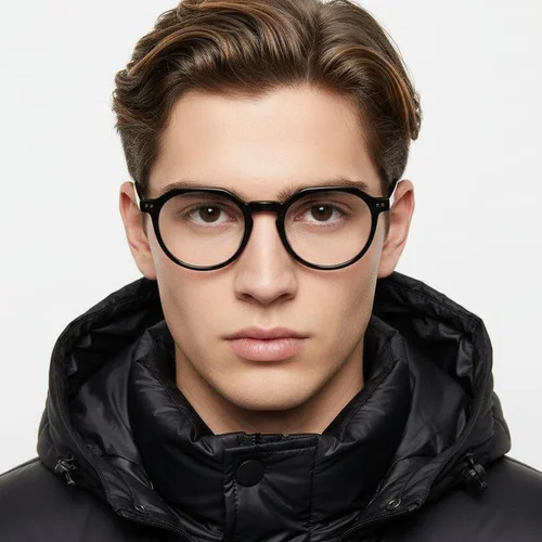 Lunettes ovales en acétate noir #BS2607-0198