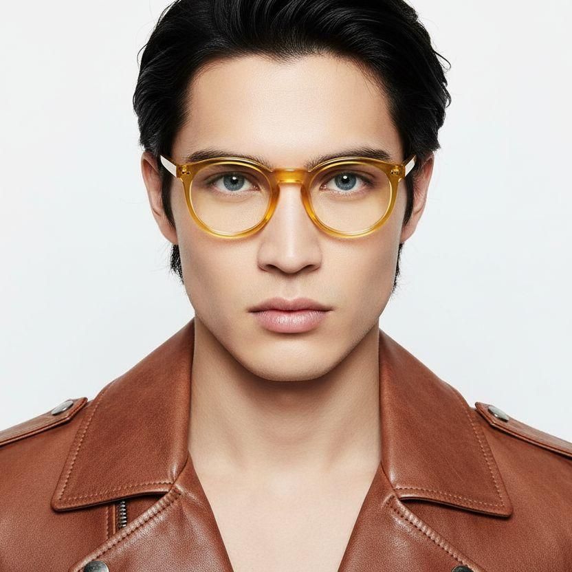Round Yellow Acetate Glasses #BS2607-0199