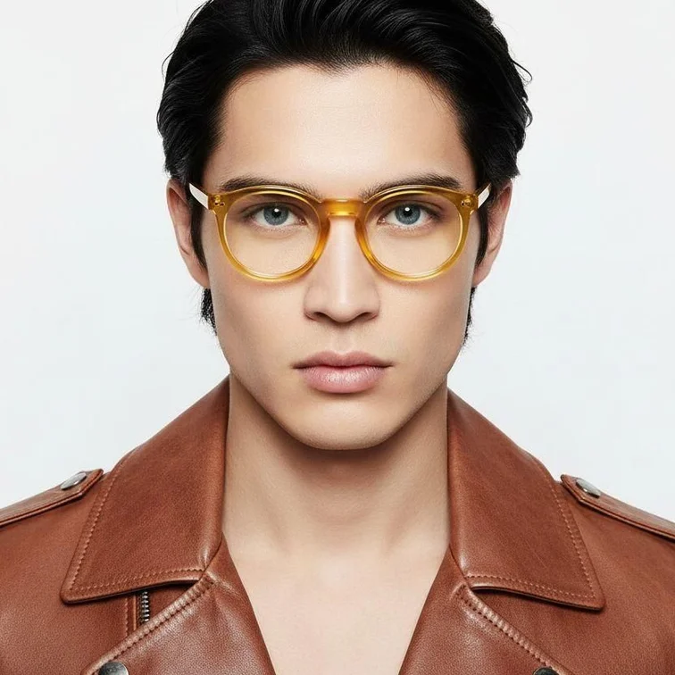 Round Yellow Acetate Glasses #BS2607-0199