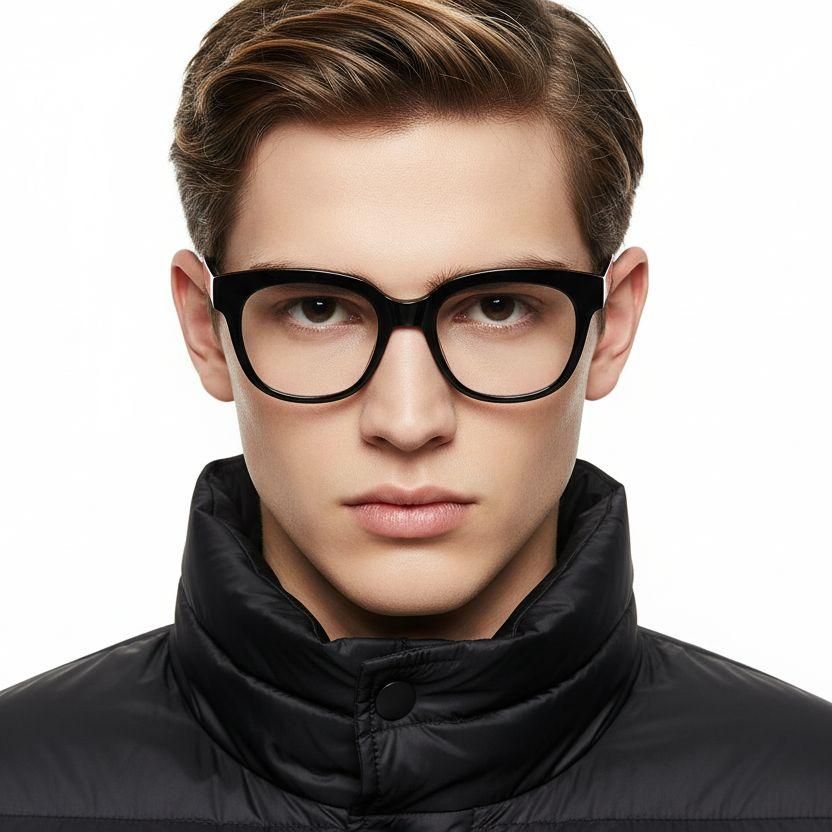 Rechteckige schwarze Acetatbrille #BS2607-0207