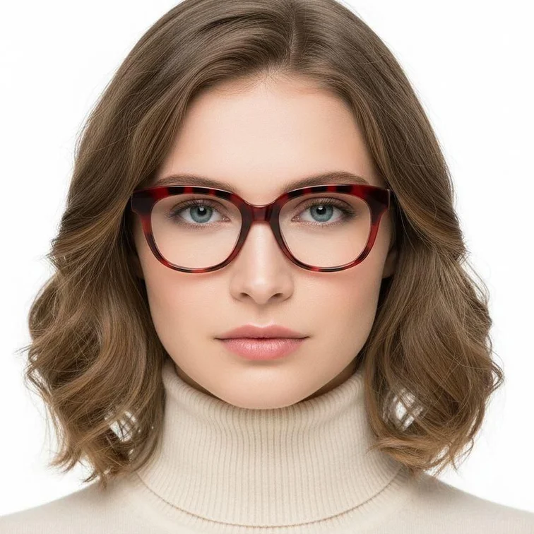 Rectangular Red Acetate Glasses #BS2607-0209