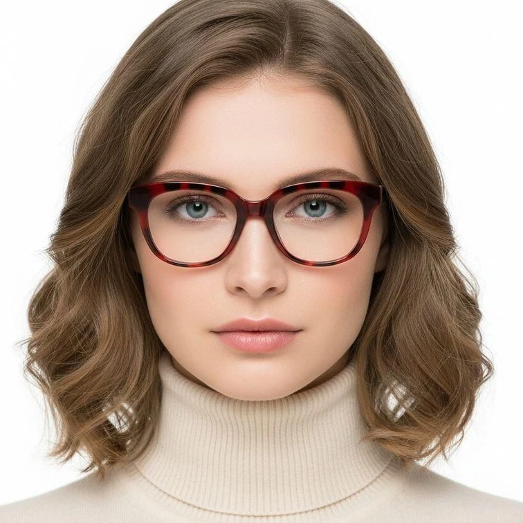 Rectangular Red Acetate Glasses #BS2607-0209