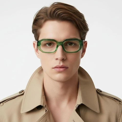 Rectangular Green Acetate Glasses #BS2607-0217