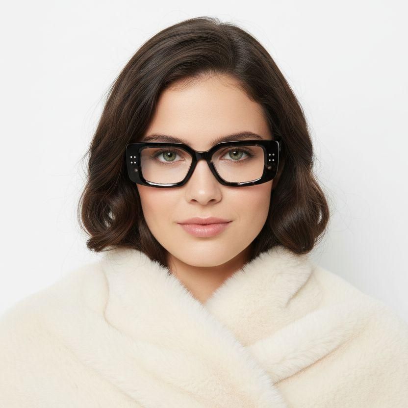 Rechteckige schwarze Acetatbrille #BS2607-0226