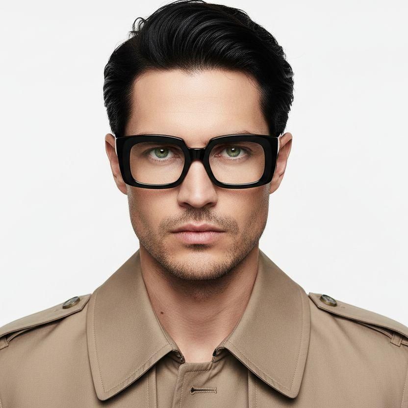 Rectangular Black Acetate Glasses #BS2607-0233