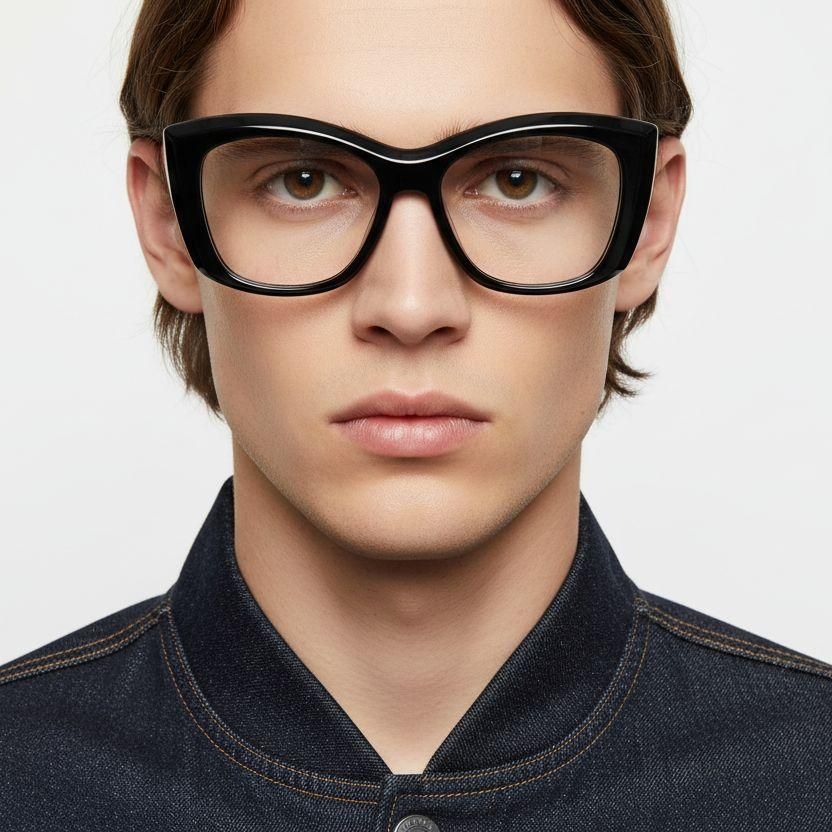 Schmetterlingsbrille aus schwarzem Acetat #BS2607-0289