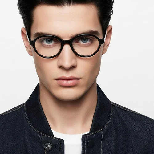 Lunettes ovales en acétate noir #BS2607-0309