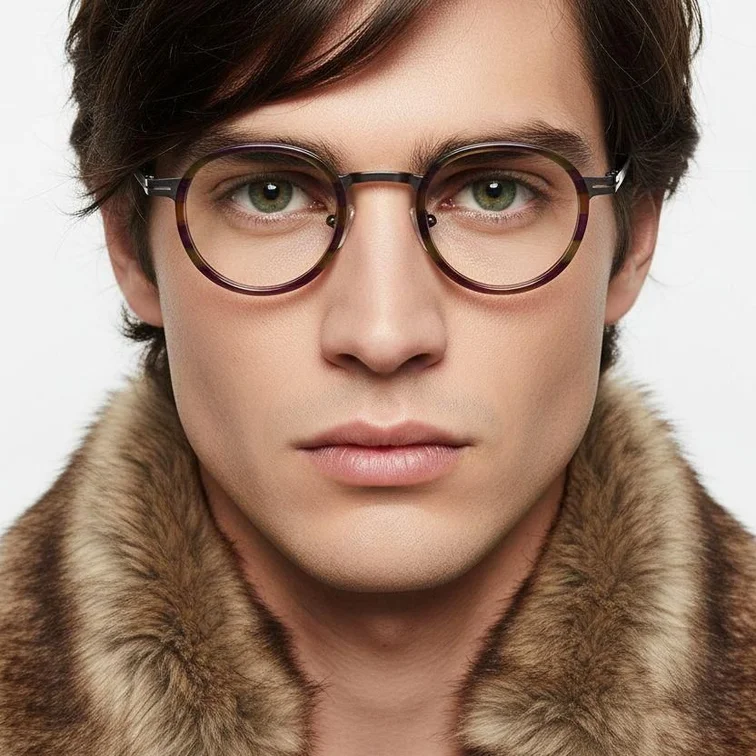 Round Brown Acetate Glasses #BS2607-0336