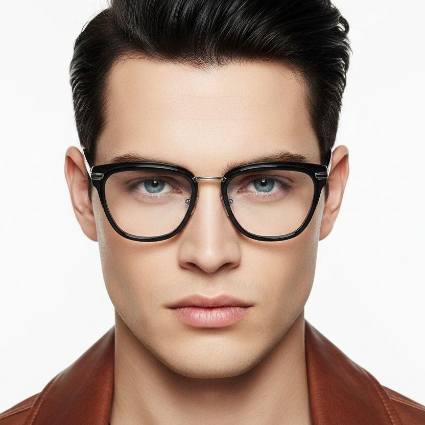 Rechteckige schwarze Acetatbrille #BS2607-0340