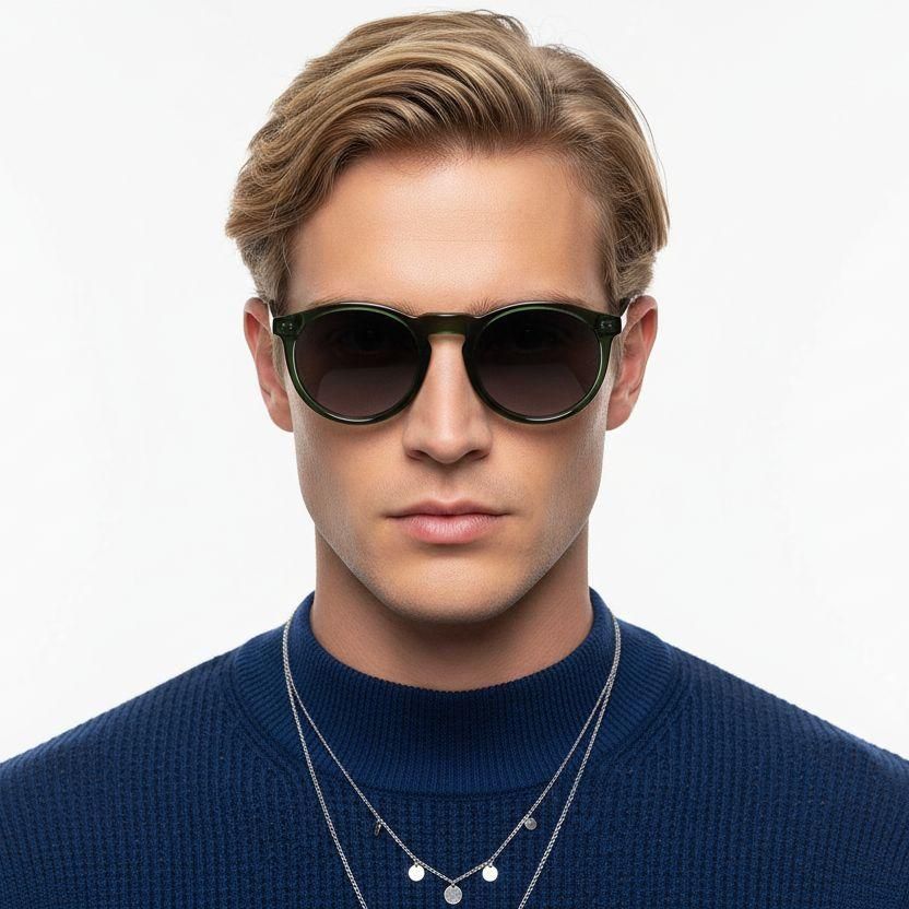 Oval Green Acetate Sunglasses #BS2607-0349