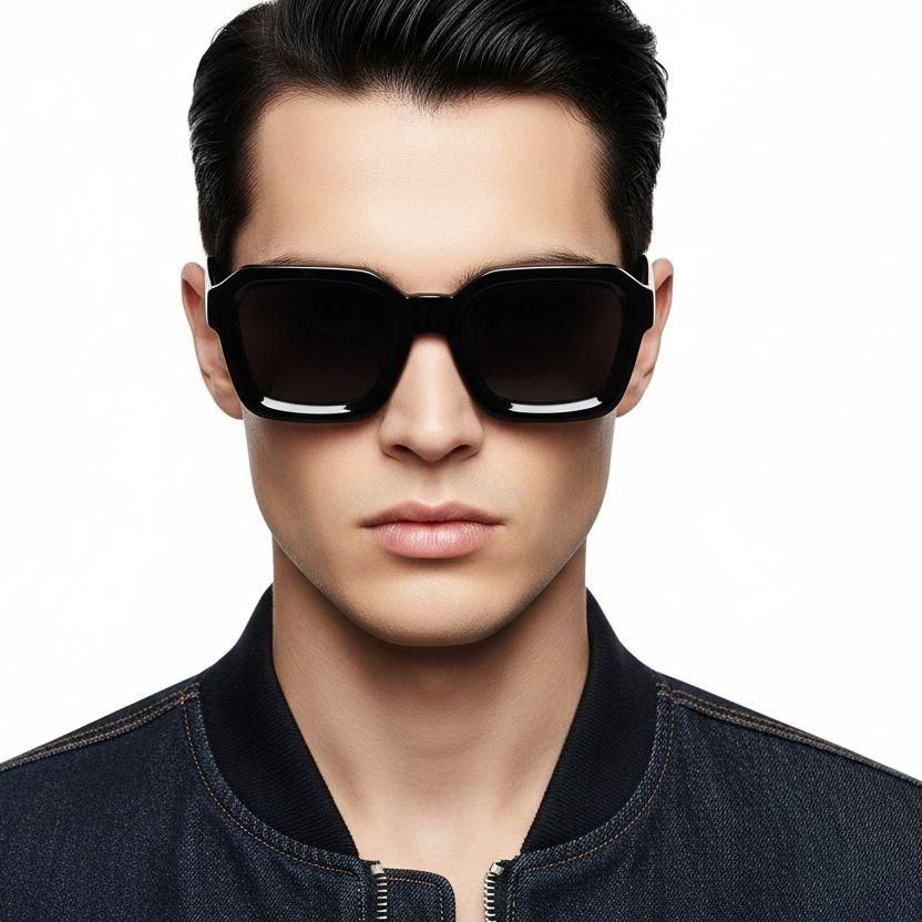 Rectangular Black Acetate Sunglasses #BS2607-0350