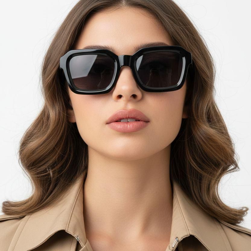 Rectangular Black Acetate Sunglasses #BS2607-0350