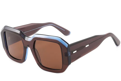 Lunettes de soleil rectangulaires en acétate marron #BS2607-0352