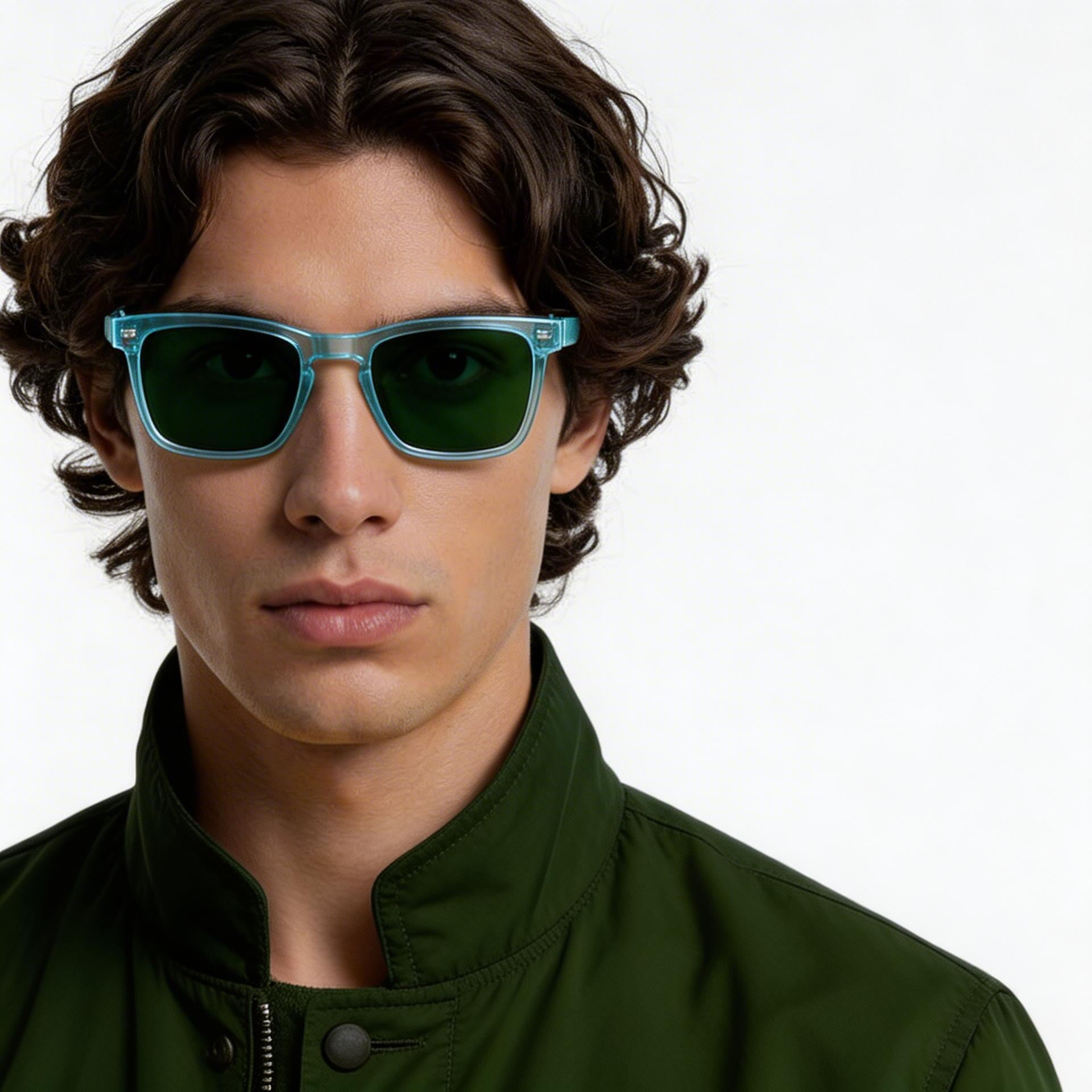 Rectangular Blue Acetate Sunglasses #BS2607-0355