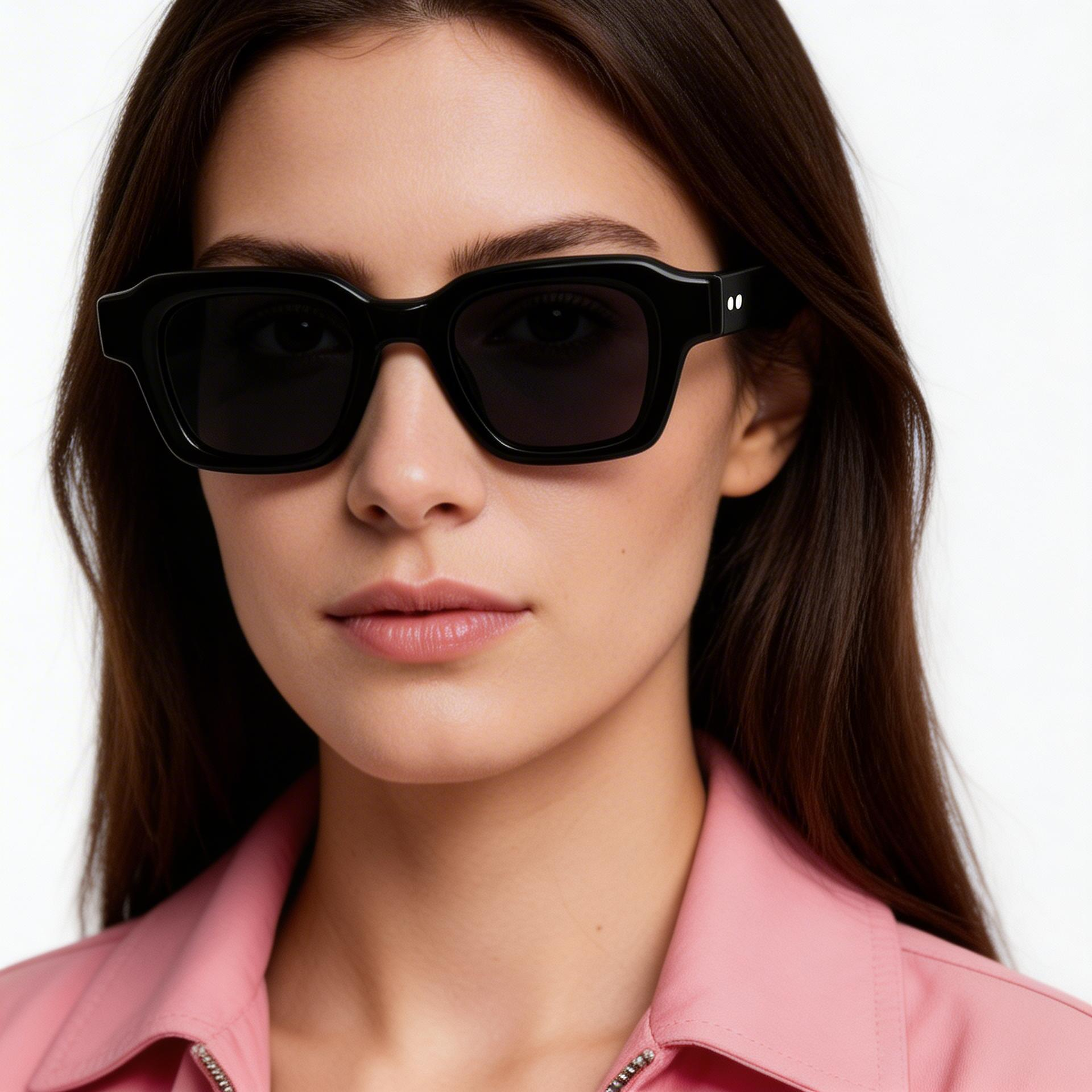 Rectangular Black Acetate Sunglasses #BS2607-0360