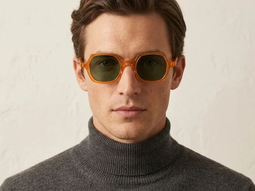 Lunettes de soleil géométriques en acétate orange #BS2607-0391
