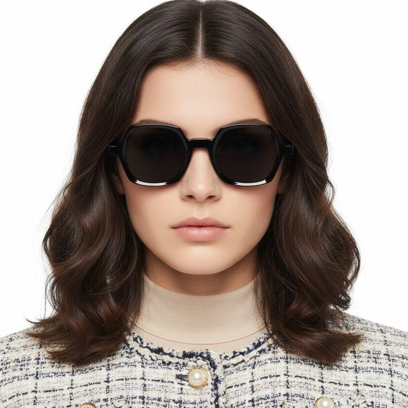 Geometric Black Acetate Sunglasses #BS2607-0392