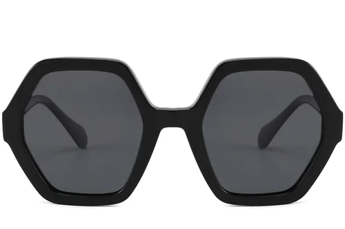 Lunettes de soleil géométriques en acétate noir #BS2607-0398