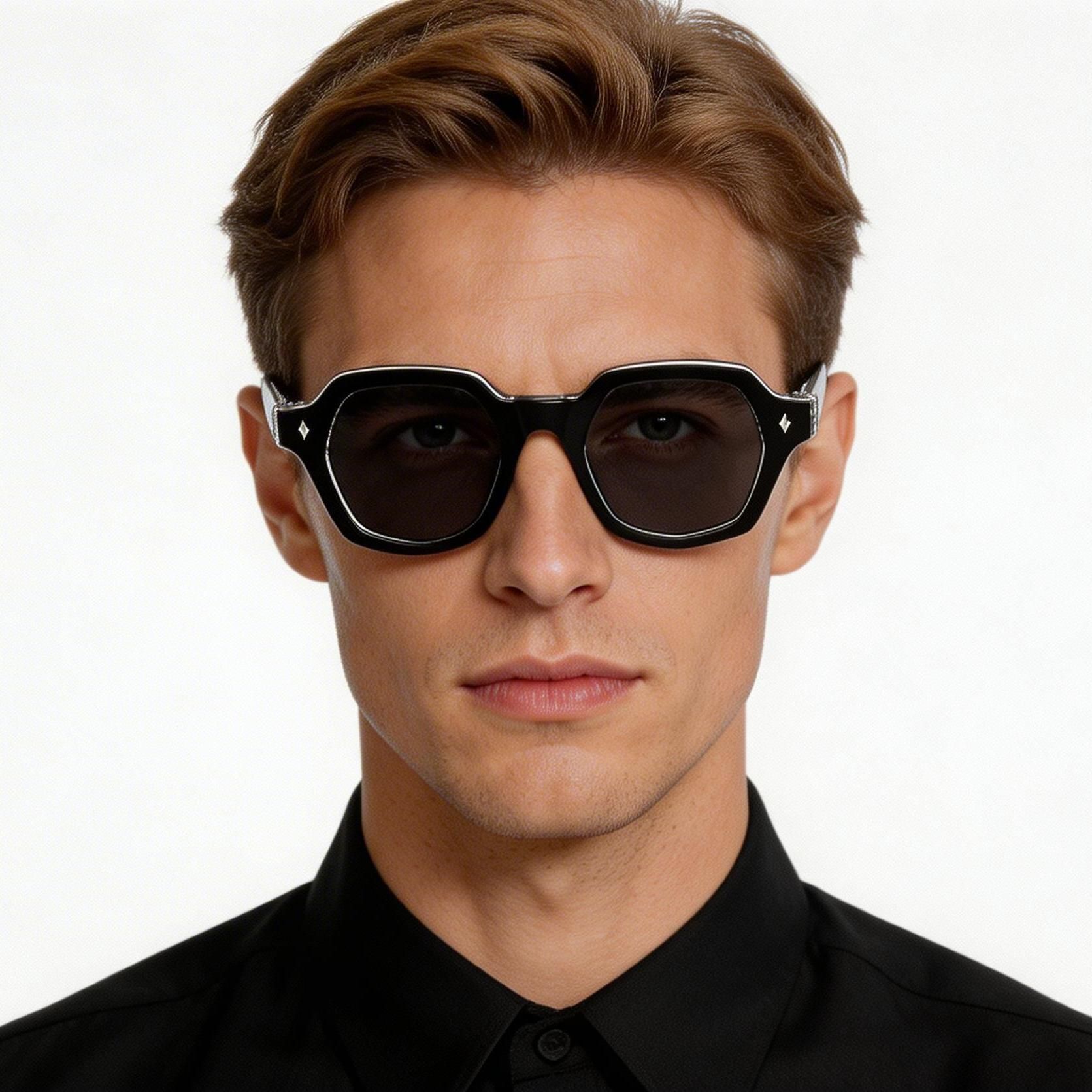 Geometric Black Acetate Sunglasses #BS2607-0404