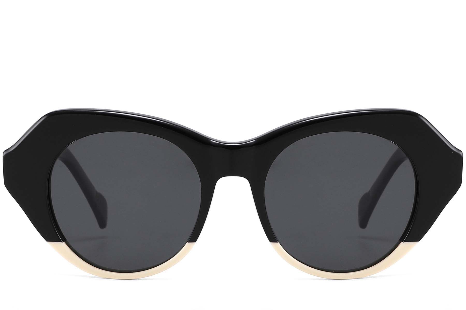 Ovale Sonnenbrille aus schwarzem Acetat #BS2607-0406