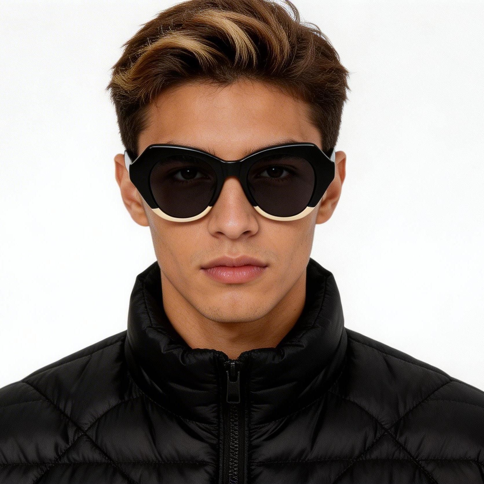 Ovale Sonnenbrille aus schwarzem Acetat #BS2607-0406