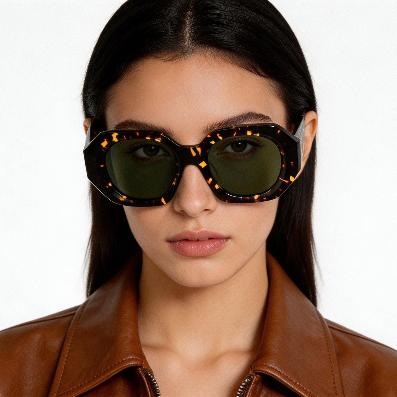 Geometric Tortoiseshell Acetate Sunglasses #BS2607-0436